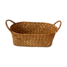 Panier de rangement ovale en jonc de mer tissé à la main, jaune naturel, 1
