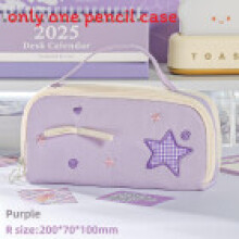(Purple) Korean Style Trendy Multi Layer Pen Holder With Star Embroidery For Teens Design
