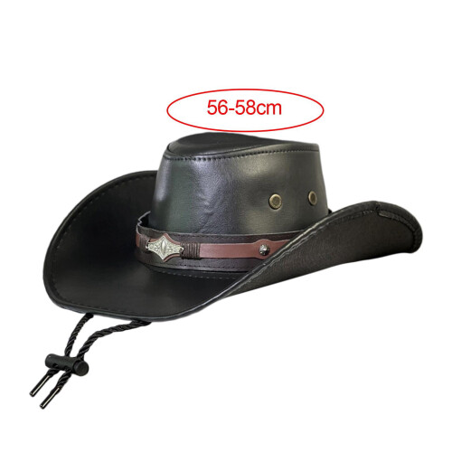 Cowboy Hat Black Wide Brim Adjustable Chin Strap 1