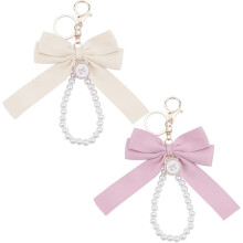 Pearl Bow Wristlet Keychain for Women 1pc