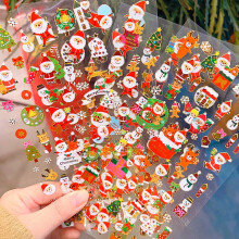 Gold Foil Christmas Stickers Santa Claus Crystal 12 pcs