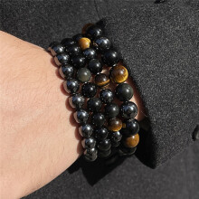 Black Matte Braided Bracelet Set for Men with Copper Zircon