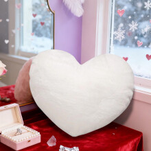 White Heart Pillow Faux Rabbit Fur 13x10 Inch