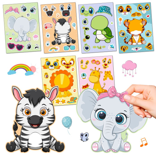 Animal Face Swap Stickers 30 PCS 6 Sheets Pack 1