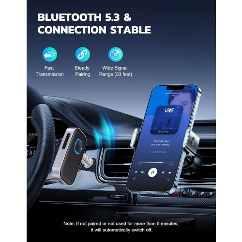 Bluetooth 5.0 AUX Adapter with Noise Cancellation and 16H 2