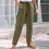 Women's Cotton Linen Pants Solid Color Wide Leg with 2
