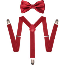 Men's Suspenders and Bow Tie Set with 3 Clips Adjustable
