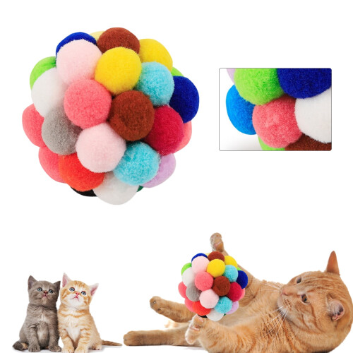 Balle interactive pour chat avec pompon souple (lot de 6)
