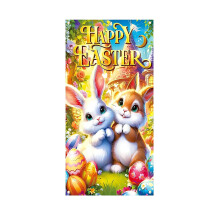 Décoration de porte lapin de Pâques, bannière de fond printanière