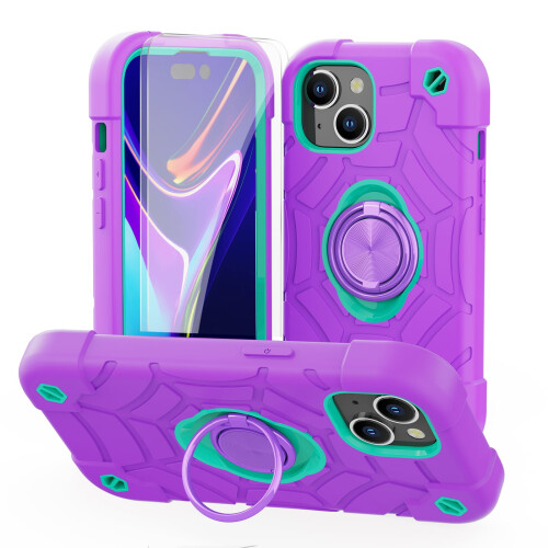 Θήκη iPhone15Plus με προστατευτικό οθόνης 2 τεμάχια μωβ μέντας