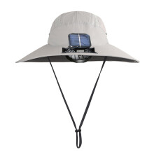 Xinwanna Fischerhut mit Solarventilator, breite Krempe, hellgrau