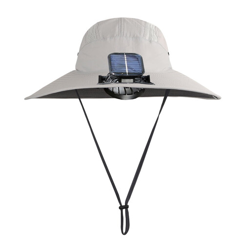 Xinwanna Fischerhut mit Solarventilator, breite Krempe, hellgrau