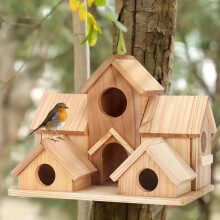 Kolibriehuisje met houten nest en voederbak, rustiek, 6 kamers