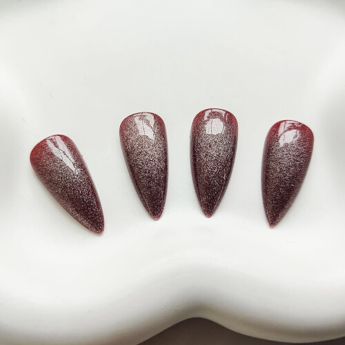 Cat Eye Stiletto Press-on Nails Glitter Gradient Glossy 2