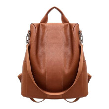 Zaino in pelle da donna antifurto marrone