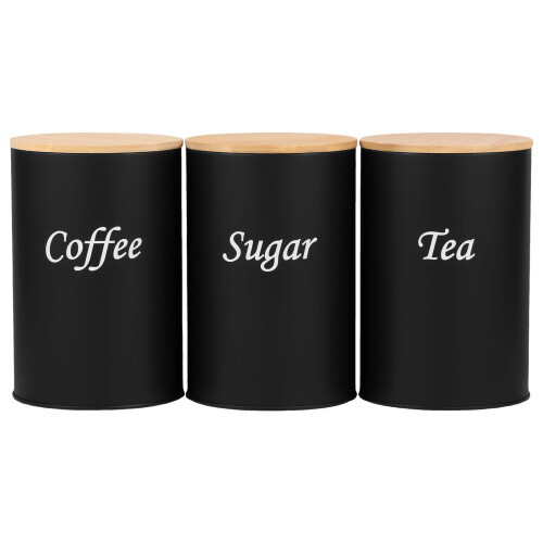 Kaffee-, Tee- und Zuckerbehälter-Set, schwarzes Eisen, 3-teilig 2