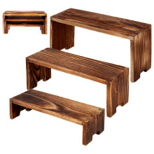 Présentoirs rectangulaires en bois à 3 niveaux, ensemble de 3 pièces, marron