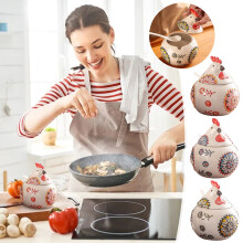 Pot à épices en céramique en forme de coq pour Pâques, avec couvercle et cuillère