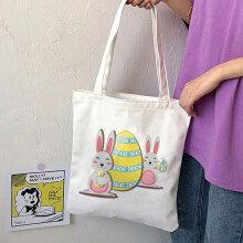 Sac fourre-tout en toile avec panier de Pâques et lapin pour enfants
