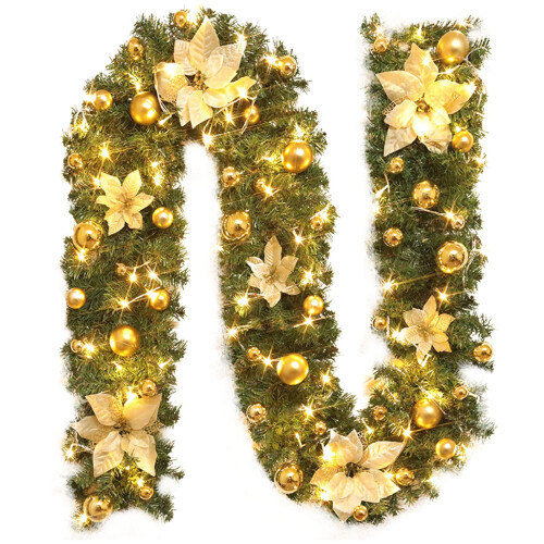 Kunstmatige rotan kerstslinger met LED-verlichting, 2 meter