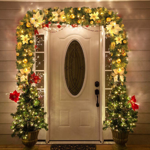 Kunstmatige rotan kerstslinger met LED-verlichting, 2 meter 1