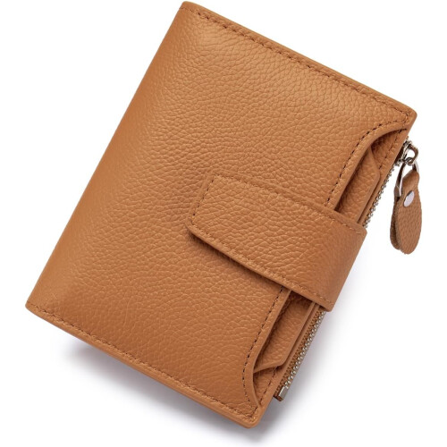 Women's RFID-Blocking Bifold Leather Wallet with Zipper