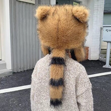 Raccoon Hat and Scarf Set Plush Warm Earflap 2-in-1