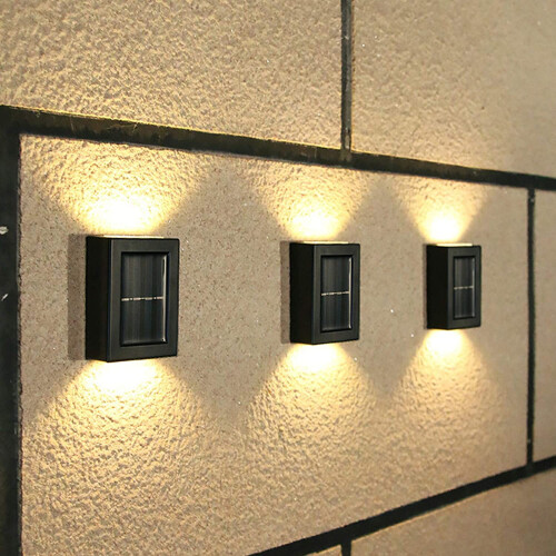 Solar Wall Lights Outdoor Dual-Head LED Sconce 4 Pack Warm