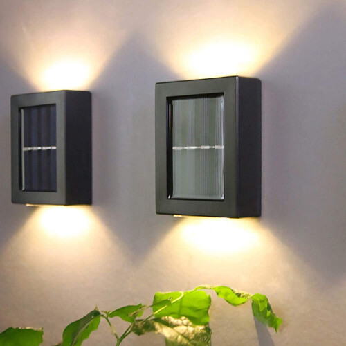 Solar Wall Lights Outdoor Dual-Head LED Sconce 4 Pack Warm 1