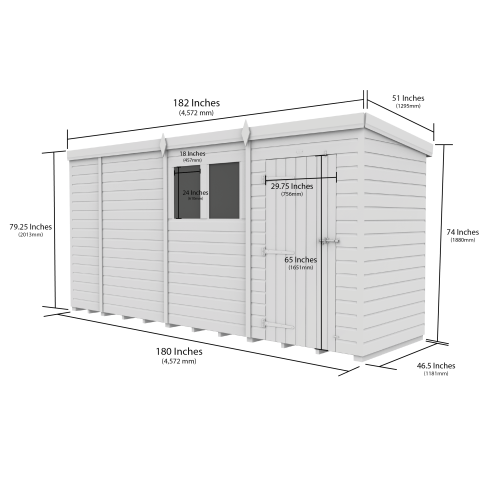 15x4 Pent Composite Shed Tanalised (Single Door, No Windows) 2