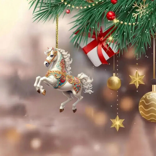 White Carousel Horse Ornament Acrylic 3.1 Inch 1