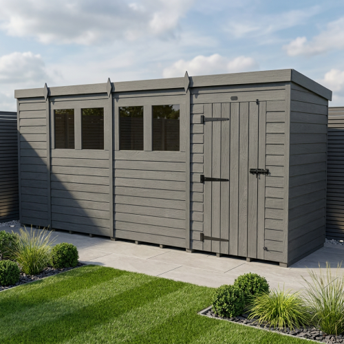 15x4 Pent Composite Shed Tanalised (Single Door, With Windows)