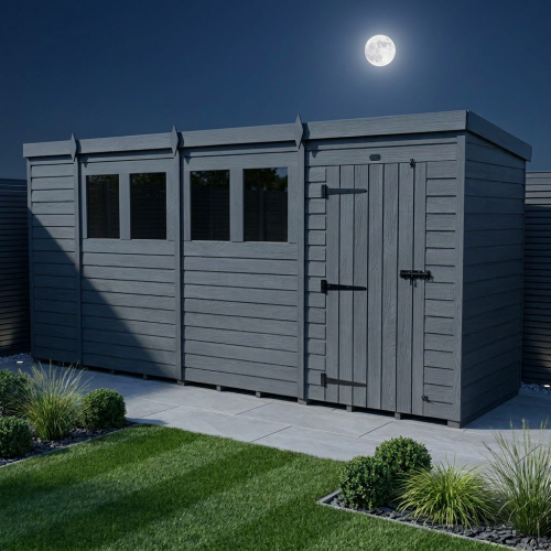 15x4 Pent Composite Shed Tanalised (Single Door, With Windows) 2