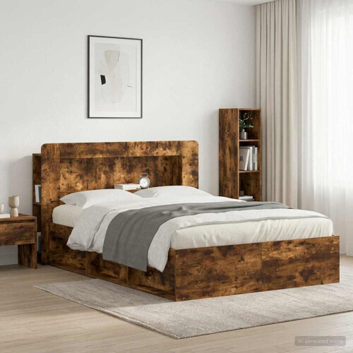 VidaXL vidaXL Headboard Cabinet with Storage Smoked Oak Engineered Wood
