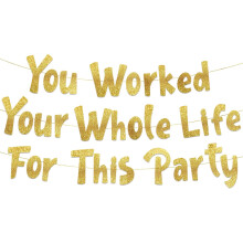 Gouden glitterbanner voor een pensioenfeest met grappig ontwerp