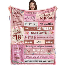 Couverture d'anniversaire pour une jeune fille de 18 ans, 101,6 x 127 cm