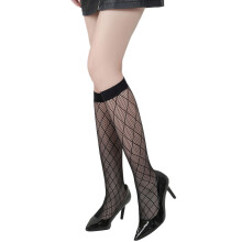 Women's Knee-High Compression Socks Black Mesh Lace-Up Plus