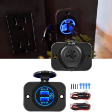Double prise USB à charge rapide 12 V/24 V étanche bleue