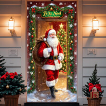 Kerstdeurhoes met kerstmanontwerp, 35 x 72 inch, elastische stof.