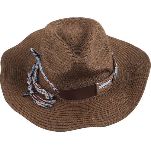 Καπέλο Cowgirl Καφέ Ψάθινο Στυλ Western 1 Σετ