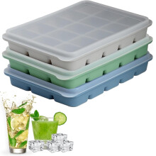 Ensemble de 3 bacs à glaçons en silicone avec couvercles amovibles