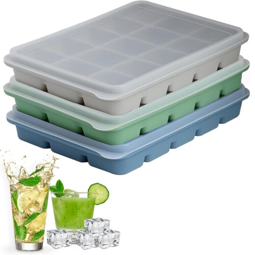 Ensemble de 3 bacs à glaçons en silicone avec couvercles amovibles