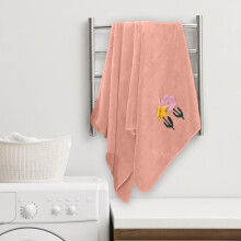 Serviette de bain en polaire corail à motif floral, rose, 70 x 140 cm