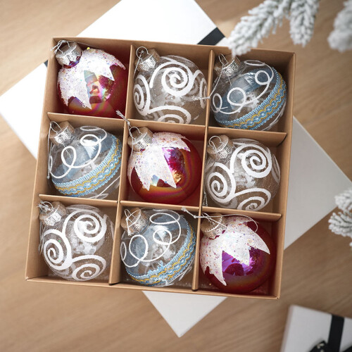 Ensemble de 9 boules de Noël couleur champagne doré 2