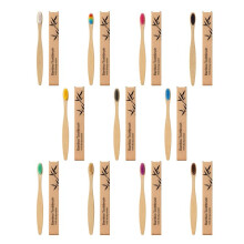 (Beige) Bamboo Toothbrush Flat Bristle Manual Gentle Clean Lightweight Comfort Handle for Daily Home Use 4-Pack