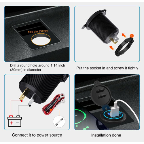Double prise USB à charge rapide 12 V/24 V étanche bleue 1