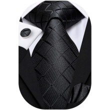 Men's Plaid Necktie with Handkerchief and Cufflinks Set