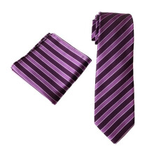 Men's Classic Striped Necktie and Pocket Square Set 8 cm