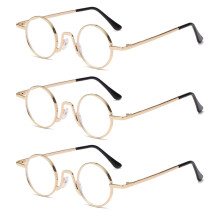 Presbyopia Glasses Black Metal Retro Round 41mm 3 Pairs