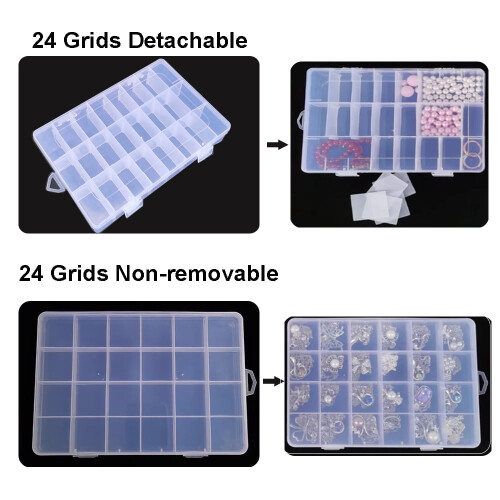 Boîte de rangement en plastique avec séparateurs fixes et 24 compartiments. 2